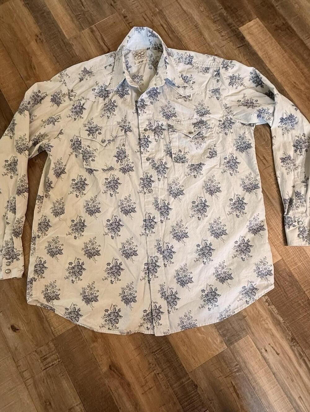 Lucky Brand Men's Snap Button Floral Collared Shirt Western Long Sleeve Sz L